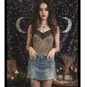 VTG Candie's Y2k xs women black gold leopard cami babydoll whimsigoth grunge emo